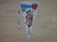 Vintage 1970's Trossachs BAGPIPE PLAYER PENNANT, Scotland